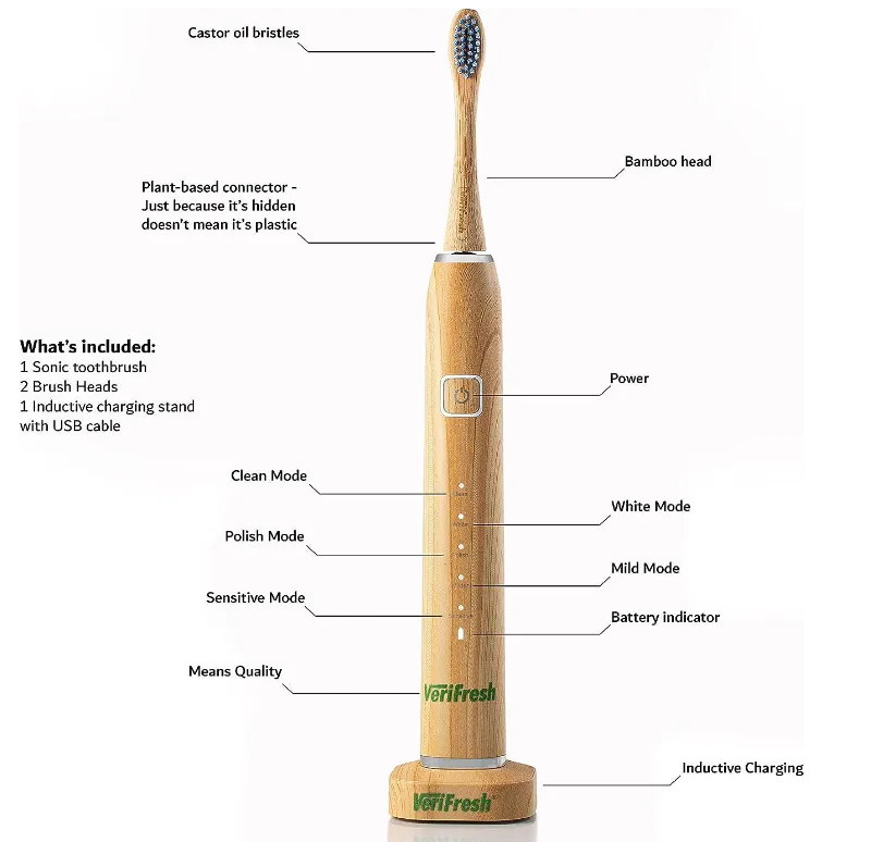 VeriFresh Sonic Bamboo Toothbrush Features