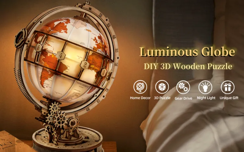 Luminous Globe 3D Wooden Puzzle: ROKR’s Masterpiece